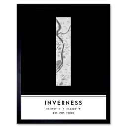 "Wee Blue Coo Wall Art Print Inverness Scotland UK City Map Modern Typography Stylish Letter Framed Word in Black - Size: W12"" x H16""" - thumbnail 1