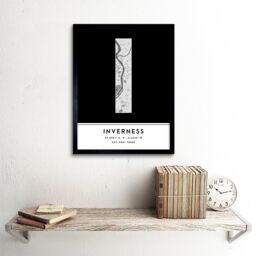 "Wee Blue Coo Wall Art Print Inverness Scotland UK City Map Modern Typography Stylish Letter Framed Word in Black - Size: W12"" x H16""" - thumbnail 2