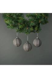 KDMD Naida 8cm Glass Frill Bauble Pewter & Silver Set of 4 - thumbnail 1