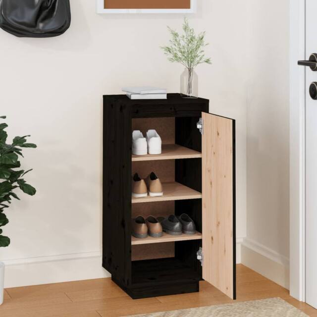 Berkfield Home Shoe Cabinet Black 35x35x80 cm Solid Wood Pine - Size: 35 x 35 x 80 cm - image 1