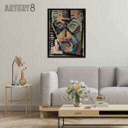 "Artery8 Mans Face Abstract Painting Kubincan Black Framed Canvas Art Print - Size: W12"" x H16""" - thumbnail 3
