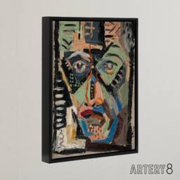 "Artery8 Mans Face Abstract Painting Kubincan Black Framed Canvas Art Print - Size: W12"" x H16""" - thumbnail 2