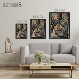 "Artery8 Mans Face Abstract Painting Kubincan Black Framed Canvas Art Print - Size: W12"" x H16""" - thumbnail 4