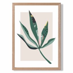 ARTZE Palm Leaf Green & Red Minamilist Framed Print SIZE: A3 with Oak Frame - Size: A4