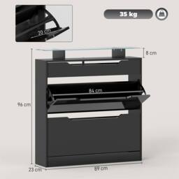 EONLION Black-Shoe Cabinet with 3 Drawers Storage in Black - Size: 100 cm - thumbnail 2