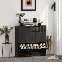EONLION Black-Shoe Cabinet with 3 Drawers Storage in Black - Size: 100 cm
