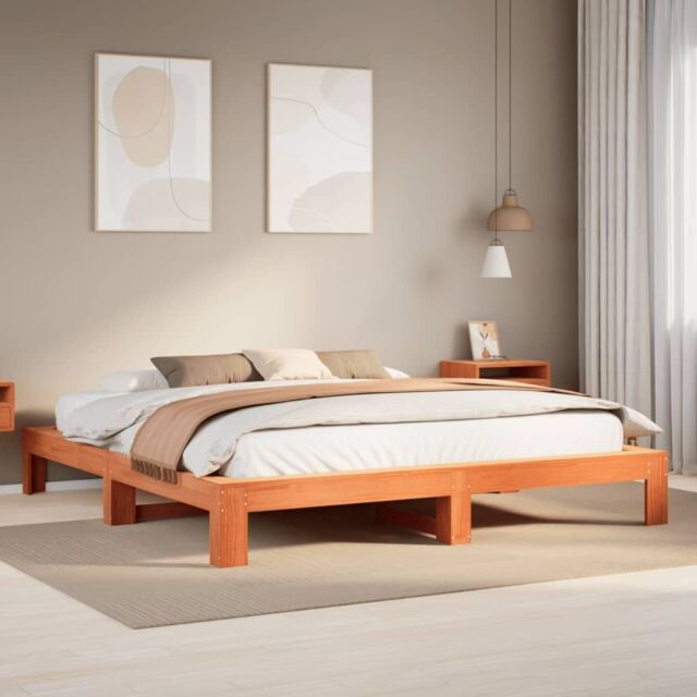 Berkfield Home Bed Frame without Mattress Wax Brown 180x200 cm Super King Solid Wood Pine - image 1