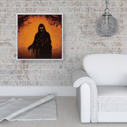 Warren Reed - Designer A Spooky Black & Orange Ghost Framed Canvas in Off-White - Size: w40 inch x h40 inch - thumbnail 2