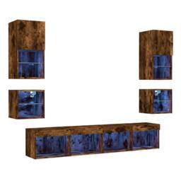 Berkfield Home 8 Piece TV Wall Units with LED Smoked Oak Engineered Wood in Brown - thumbnail 1