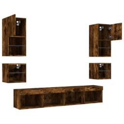 Berkfield Home 8 Piece TV Wall Units with LED Smoked Oak Engineered Wood in Brown - thumbnail 5