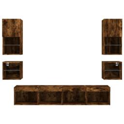 Berkfield Home 8 Piece TV Wall Units with LED Smoked Oak Engineered Wood in Brown - thumbnail 7