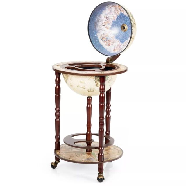 Costway Globe Wine Rack Storage Cabinet with Wheels White in Beige - image 1