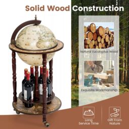 Costway Globe Wine Rack Storage Cabinet with Wheels White in Beige - thumbnail 4