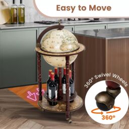 Costway Globe Wine Rack Storage Cabinet with Wheels White in Beige - thumbnail 6