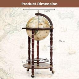 Costway Globe Wine Rack Storage Cabinet with Wheels White in Beige - thumbnail 2