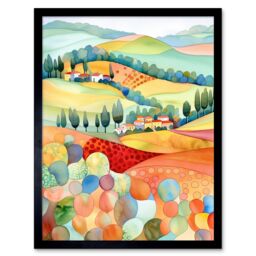 "Artery8 Wall Art Print Chianti Italy Rolling Hills Folk Art Framed in Black - Size: W12"" x H16""" - thumbnail 1