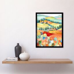 "Artery8 Wall Art Print Chianti Italy Rolling Hills Folk Art Framed in Black - Size: W12"" x H16""" - thumbnail 2
