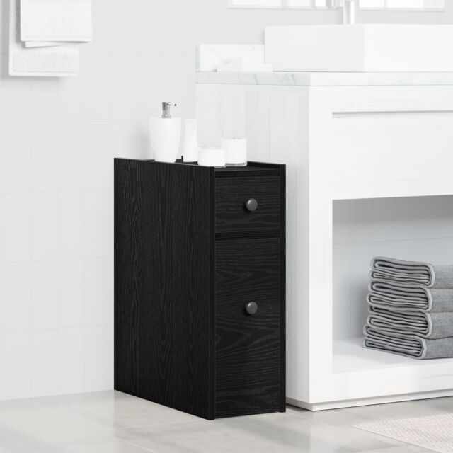 Berkfield Home Narrow Bathroom Cupboard with Wheels Black Oak Engineered Wood - image 1
