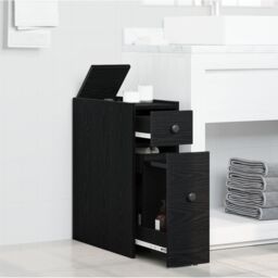 Berkfield Home Narrow Bathroom Cupboard with Wheels Black Oak Engineered Wood - thumbnail 4