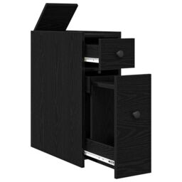 Berkfield Home Narrow Bathroom Cupboard with Wheels Black Oak Engineered Wood - thumbnail 5