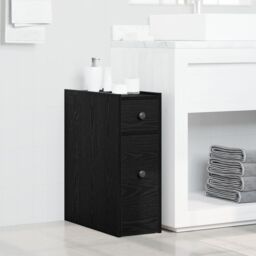 Berkfield Home Narrow Bathroom Cupboard with Wheels Black Oak Engineered Wood - thumbnail 1