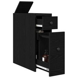 Berkfield Home Narrow Bathroom Cupboard with Wheels Black Oak Engineered Wood - thumbnail 3
