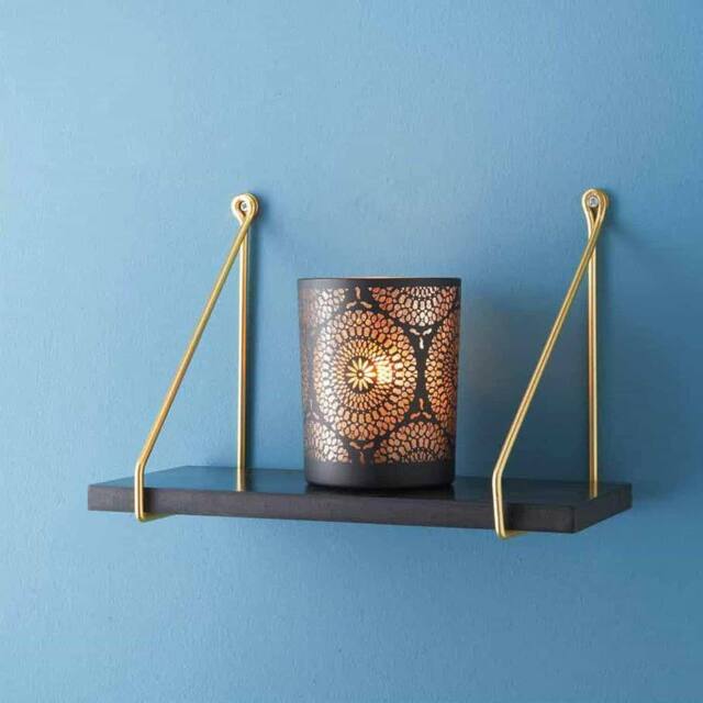 SPOT ON DEALZ 40cm Black Floating Wall Shelf Gold Metal Frame Display Shelf - image 1