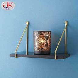 SPOT ON DEALZ 40cm Black Floating Wall Shelf Gold Metal Frame Display Shelf - thumbnail 4