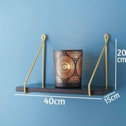 SPOT ON DEALZ 40cm Black Floating Wall Shelf Gold Metal Frame Display Shelf - thumbnail 2