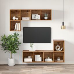 Berkfield Home TV Cabinet with Shelf Old wood 37 x 37 x 107 cm Engineered wood in Brown - thumbnail 6
