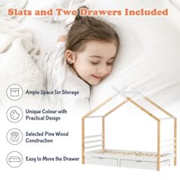 Matteo 3FT Single Bed with Storage Solid Pine Wood House Tree Canopy Bed, Toddler Bed in Natural - thumbnail 6