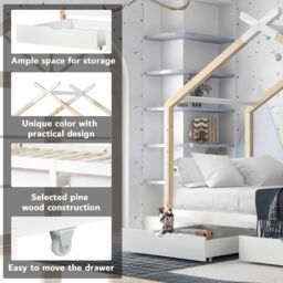 Matteo 3FT Single Bed with Storage Solid Pine Wood House Tree Canopy Bed, Toddler Bed in Natural - thumbnail 8