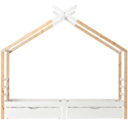 Matteo 3FT Single Bed with Storage Solid Pine Wood House Tree Canopy Bed, Toddler Bed in Natural - thumbnail 9