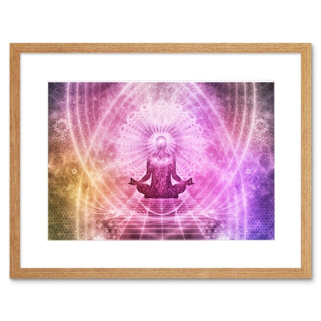 "Artery8 Wall Art Print Buddhism Yoga Pose Psychedelic Framed in Beige - Size: W7"" x H9""" - image 1