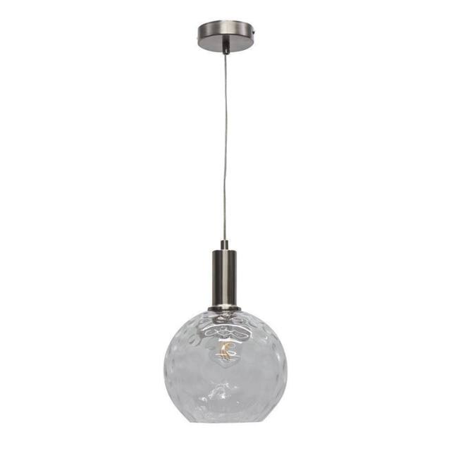 First Choice Lighting Barnum - Clear Dimple Glass Globe Satin Nickel Deco Pendant Fitting - image 1
