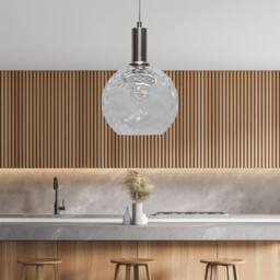 First Choice Lighting Barnum - Clear Dimple Glass Globe Satin Nickel Deco Pendant Fitting - thumbnail 3