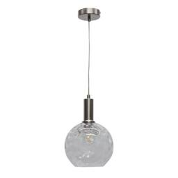 First Choice Lighting Barnum - Clear Dimple Glass Globe Satin Nickel Deco Pendant Fitting - thumbnail 1