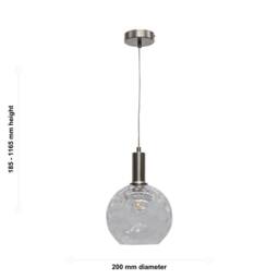 First Choice Lighting Barnum - Clear Dimple Glass Globe Satin Nickel Deco Pendant Fitting - thumbnail 5