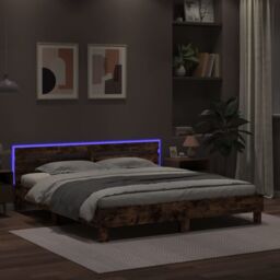 Berkfield Home Bed Frame with LED without Mattress Smoked Oak 180x200 cm Super King in Brown - thumbnail 4