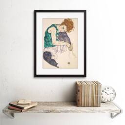 "Wee Blue Coo Egon Schiele Seated Woman Legs Drawn Up Adele Herm Framed Art Print in Beige - Size: W12"" x H16""" - thumbnail 2