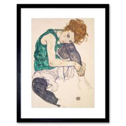 "Wee Blue Coo Egon Schiele Seated Woman Legs Drawn Up Adele Herm Framed Art Print in Beige - Size: W12"" x H16""" - thumbnail 1