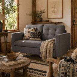 Wyld Haus Labasu 2 Seater Fabric Sofa Grey Tufted Seat with Hidden Storage - thumbnail 2