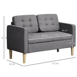Wyld Haus Labasu 2 Seater Fabric Sofa Grey Tufted Seat with Hidden Storage - thumbnail 5