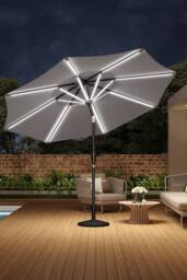 Living and Home Large Solar Powered LED Patio Umbrella for Outdoor Garden Patio with Base in Light Grey - thumbnail 2