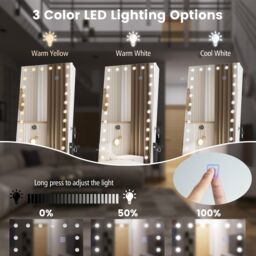 Costway Height Adjustable Jewelry Cabinet Standing Jewelry Armoire w/ 3-Color LED Mirror & Wheels in White - thumbnail 6