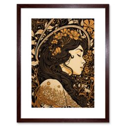 "Artery8 Wall Art Print Sleeping Beauty Modern Art Nouveau Artwork Framed 9X7 Inch in Brown - Size: W7"" x H9""" - thumbnail 1