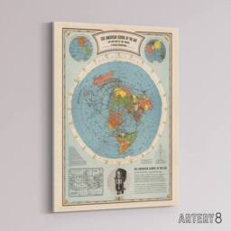 "Artery8 American School Of The Air Age World Map Canvas Wall Art Print in Blue - Size: W18"" x H24""" - thumbnail 2