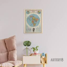 "Artery8 American School Of The Air Age World Map Canvas Wall Art Print in Blue - Size: W18"" x H24""" - thumbnail 3