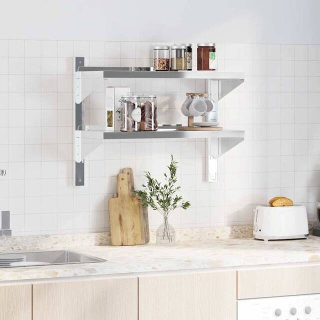 Berkfield Home Durable 2-Tier Wall Shelf 75x30x60 cm Silver Stainless Steel - Size: 75 x 30 x 60 cm - image 1