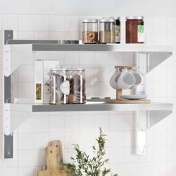 Berkfield Home Durable 2-Tier Wall Shelf 75x30x60 cm Silver Stainless Steel - Size: 75 x 30 x 60 cm - thumbnail 2